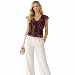 Anne Carson 100% Silk Polka Dot Blouse Size L Vintage Feminine Ruffle